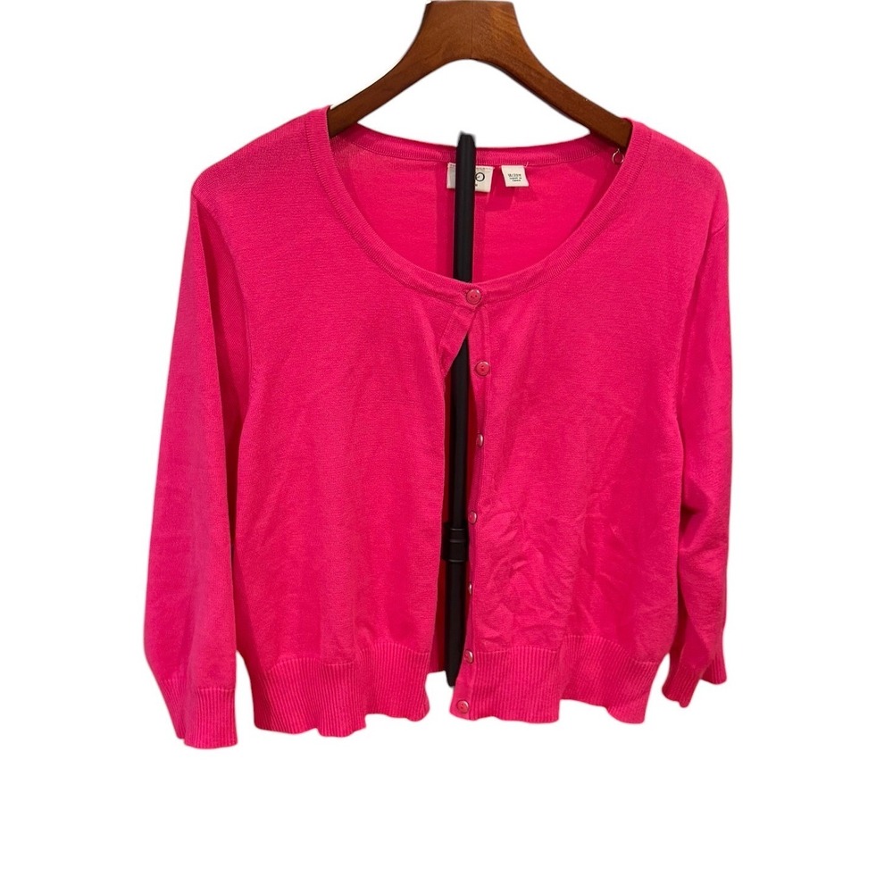 Whimsical Pink Button Front Cardigan Sweater 3/4 Sleeve Plus Sz 18/20W Hot Pink